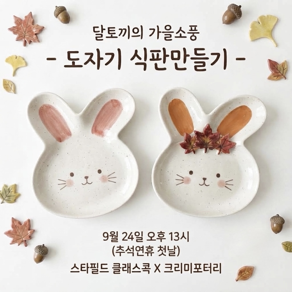 [9월 24일] 도자기 식판 만들기 : 달토끼의 가을소풍🐰🍁 (만 4~12세/부모분리)의 썸네일 이미지입니다.